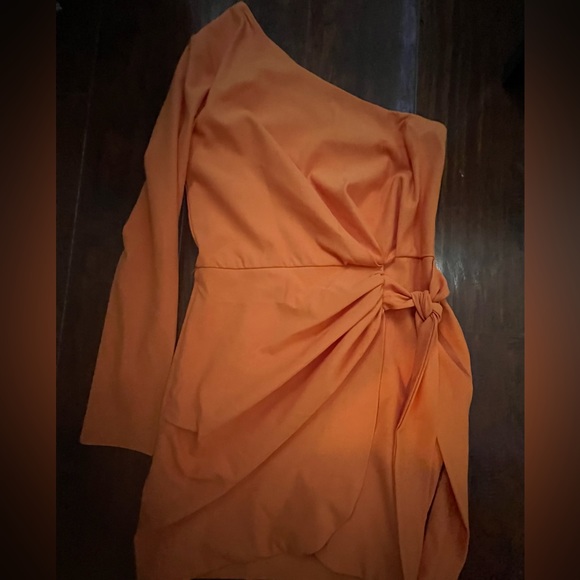 Peace + Love by Missguided size 10 orange one shoulder wrap minidress. - Picture 3 of 5